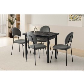 Resim Siyah Mermer Suna Sandalye 90+60 Smart Açılabilir Masa Takımı Siyah Mermer 