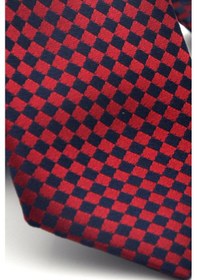 Resim Gaffy Lacivert Piti Kare Desenli Bordo Dokuma Kumaş Mendilli Slim Fit Kravat // Sdk-2503-6 Bordo 