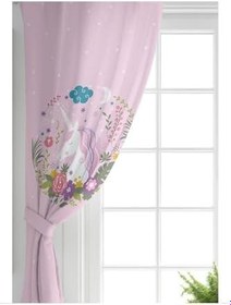 Resim RealHomes Tek Kanat Pembe Zeminde Unicorn At Desenli Çocuk Odası Fon Perde, Rh-CPerdeTek-4349-140x200 