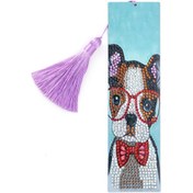 Resim Yaozixa Elmas Boyama Kitap Ayracı - 5d Dıy Köpek Desenli Deri Ayraç Seti Püsküllü 