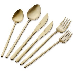 Resim The Mia Giallo Çatal Kaşık Bıçak Takımı Mat Gold 36 Parça Altın 