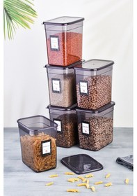 Resim 6'lı Etiketli Jumbo Boy Dikdörtgen Erzak Saklama Kabı Seti 2000ml Antrasit 