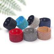 Resim 1 adet Bohemian Tarzı Rhinestone Fleece Kumaş Sıcak Tutkal Fermuar Geniş Bileklik, Punk Tarzı Naylon Mozaik Malzeme Günlük Düğün Günü, Bahar Bayramı Hediyesi 