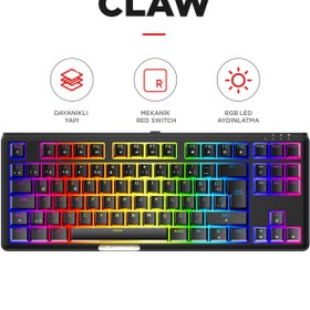 Resim Rampage Claw Red Switch Rgb Q Mekanik Klavye Gaming Klavye Oyuncu Klavyesi TKL Klavye Antighosting Kompakt 