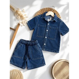 Resim Hyggestylez Erkek Çocuk Denim Gömlek Şort 2'litakım 
