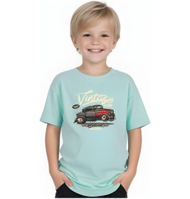 Resim Fyk Kids Erkek Çocuk Yuvarlak Yaka İntage Car Baskılı T-shirt Mint Yeşil 