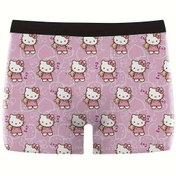 Resim 1 Adet Sanrio Hello KT Kedi ve Ayıcık Erkek Kutu Külot - Mor Çiçek Desenli Siyah, %100 Polyester, Nefes Alabilen & Rahat, Tüm Mevsimler İçin Günlük, Spor, Jimnastik Giyim - Sanrio Hayranları İçin Mükemmel Hediye 