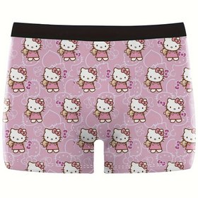 Resim 1 Adet Sanrio Hello KT Kedi ve Ayıcık Erkek Kutu Külot - Mor Çiçek Desenli Siyah, %100 Polyester, Nefes Alabilen & Rahat, Tüm Mevsimler İçin Günlük, Spor, Jimnastik Giyim - Sanrio Hayranları İçin Mükemmel Hediye 