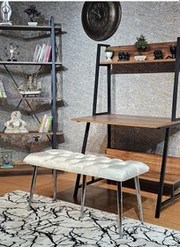 Resim Zafir Krom Metal Krem Oturaklı Sivriltme Ayaklı Babyface Puf & Bench & Oturak Krem 
