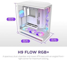 Resim NZXT H9 Flow RGB+ (2025) - Büyük Çift Odacıklı ATX Orta Kule Hava Akımı PC Kasası - 7 RGB Fan (6 x 140 mm, 1 x 120mm) ve Kontrol Göbeği - 420mm Radyatör Desteği - Geri Bağlantıya Hazır - Beyaz 