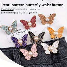Resim 8 adet Mercan Kelebek Ayarlanabilir Bel Düğmeleri - Beyaz, Siyah, Pembe, Turuncu | Kolay Kullanım ve Ayarlama | Kotlar, Taytler için Mükemmel | Günlük Moda Aksesuarı, Moda Bel Düğmeleri 