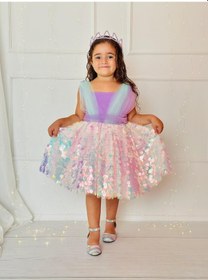 Resim H L Y Karol Tasarım Lila Pullu Prenses Kız Bebek Elbise,doğum Günü Elbise,fotoğraf Çekim Elbise,0-12 Yaş Uygun Lila 