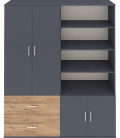 Resim Hyperion Gardrop 7 Raflı 2 Çekmeceli Tek Askılı 176x44x221 Antrasit-antrasit/çam Antrasit/çam 