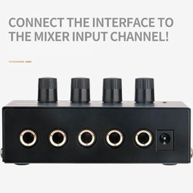 Resim Kulaklık Amplifikatörü, Demir Kabuk Düşük Gürültü Tak Ve Çalıştır Sahne Için 4 Kanallı Stereo Kulaklık Amplifikatörü (AB fişi) 