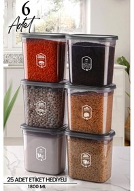 Resim Kitchen Life 6'lı Şeffaf Antrasit Dikdörtgen Saklama Kabı Seti 1800ml - Çoklu Set Yapılabilen Set Erzak Antrasit 