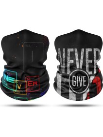 Resim Dair Aksesuar Never Give Up Desenli 2'li Set Boyunluk Bandana Outdoor Balaklava Yüz Maskesi Kafa Bandı 