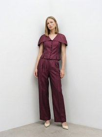 Resim Yüksek Bel Pantolon Bordo - Bordo / 38 
