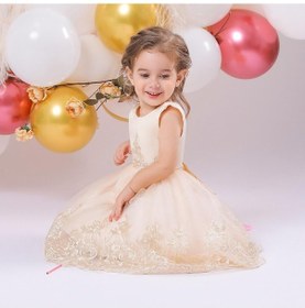 Resim Şampanya 0-24m Kırmızı Bebek Kız Elbise Prenses Parti Rop Vaftiz Bebek Kız Yeni Yıl Giysileri 1 Yıl Doğum Günü Partisi Düğün Elbisesi Bej 