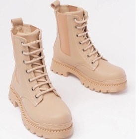 Resim 2051-298 Bej Düz Topuklu Bağcıklı Lastikli Günlük Kadın Bot Çok Renkli 