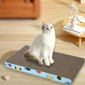 Resim Ekstra Büyük Dayanıklı Kedi Tırmalama Salonu - Renkli Balık Desenli Dalgalı Karton, Pençe Dostu & Dağılmayan Tasarım, Rahat Kedi Yuvası Dahil - İç Mekan Kedileri İçin İdeal, Kedi Mobilyaları 