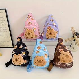 Resim 1 adet Kapibala Trendy Sırt Çantası - Büyük Kapasiteli, Dayanıklı ve Hafif, Ayarlanabilir Askılar, Sevimli Ayı Yüzü Tasarımı ile Çiçek Desenleri, Kolay Temizlenebilir Polyester Astar, Çiftler ve Gençler için Mükemmel 15+, Siyah, Pembe, Mor, Mavi, Kahverengi Renklerde Mevcut, Seyahat için Dayanıklı Polyester Sırt Çantası 