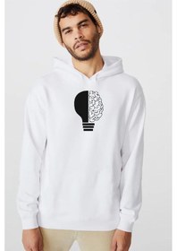 Resim Lightbulb & Brain Beyaz Erkek 3ip Kapşonlu Sweatshirt Beyaz 