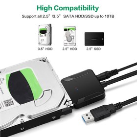 Resim SATA'dan USB 3.0 Adaptörü Harici Sabit Disk Adaptörü Dönüştürme Desteği 6.35cm 8.89cm SSD HDD Veri Transferi, UASP Desteği 