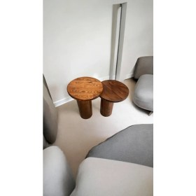 Resim Wood Ahşap 2li Set Mantar Kestane Renk Yan Sehpa Modern Fiskos / Çiçeklik / Zigon 