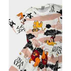 Resim Erkek Çocuk Pamuklu Beyaz Aslan Desenli Kısa Kollu Şortlu Yazlık Pijama Takımı 