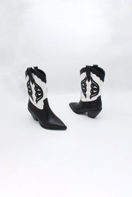 Resim ENDİCAN 277 1139 Kadın Kovboy Çizme SIYAH BEYAZ KELEBEK CILT 