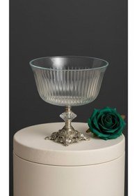 Resim Çnr Home Collection Metal Ayakli Gold Detayli Büyük Boy Kase - Sunum - Servis - Salata Kasesi 66585 Gümüş 