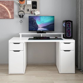 Resim Alen 150 Cm 2 Çekmeceli 2 Dolaplı Çalışma & Oyuncu Masası - Beyaz Beyaz 