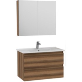 Resim Creavit Alinda 80 Cm Lavabo Dolaplı Ve Aynalı Dolap Açık Ceviz 