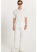 Resim Erkek Standart Fit Normal Kesim Polo Yaka Pamuklu Düz Paça Beyaz Eşofman Takımı-35554 Beyaz 
