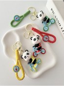 Resim muyoso 3'lü Bisiklet binmek Panda Karakter Anahtarlık ve Çanta Süsü 