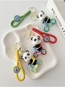 Resim muyoso 3'lü Bisiklet binmek Panda Karakter Anahtarlık ve Çanta Süsü 