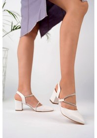 Resim Gimer - Sivri Kalıp Biyesi Taşlı Beyaz Kadın Stiletto - Eld6502g Beyaz 