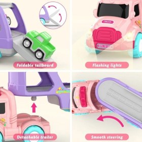 Resim Toysturka Sürtmeli Sesli Işıklı Araç Taşıyan Pembe Tır (4 Araçlı) 