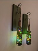 Resim Ahşap Retro Yeşil Şarap şişesi Duvar Aplik 2'li Set Yeşil 