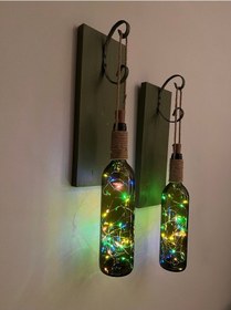 Resim Ahşap Retro Yeşil Şarap şişesi Duvar Aplik 2'li Set Yeşil 