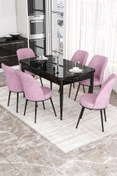 Resim Canisa Concept Kor Serisi 70x114 Açılabilir Mutfak Masası Takımı Siyah Mermer Desen Masa 6 Pembe Sandalye 