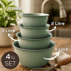Resim 4'lü Mega Boy Plastik Karıştırma Ve Saklama Kase Seti | 1l, 2l, 3l, 5l Yeşil 