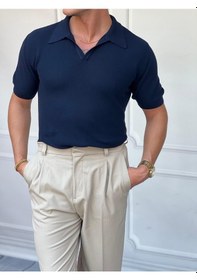 Resim Modefendi Polo Yaka Örme Triko Tshirt Lacivert 