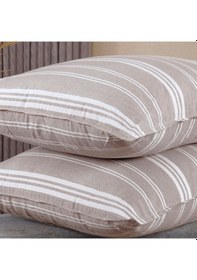 Resim Pamuklu İpliği Boyalı Yıkamalı Kapaklı Yastık Kılıfı 2 Li Set 50x70 Cm Çift İğne Detaylı Bej 