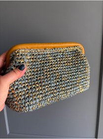 Resim UNİCORNS Simli Hasır Çanta , Hasır Burslu Çanta, Hasır Clutch 