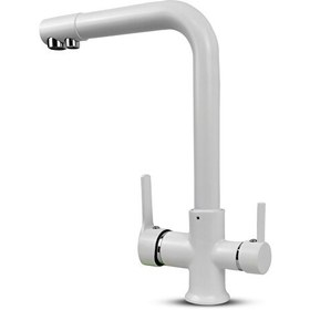 Resim İdeal Mağaza Su Arıtma Cihazı için 3 Yollu Oval L Borulu Beyaz Musluk 