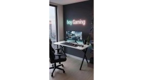 Resim Hey Modüler Mobilya 120 cm Gaming Profesyonel Oyuncu Masası Beyaz Tabla, Siyah Metal Ayaklı Hey Gaming 