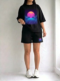 Resim EFFRENATU Kadın Oversize AVO Basic Tişört ve Wide Leg Eşofman Altı Takımı | Rahat Günlük Casual Streetwear Kombin 