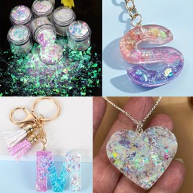 Resim 6 Şişe İridiscent Kalın Sim Pulları Seti - Çok Renkli Işık Yansımalı İr 