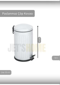 Resim Jet's Home Pedallı Banyo Çöp Kovası Paslanmaz 16 Lt Mutfak Çöp Kutusu Beyaz Beyaz 